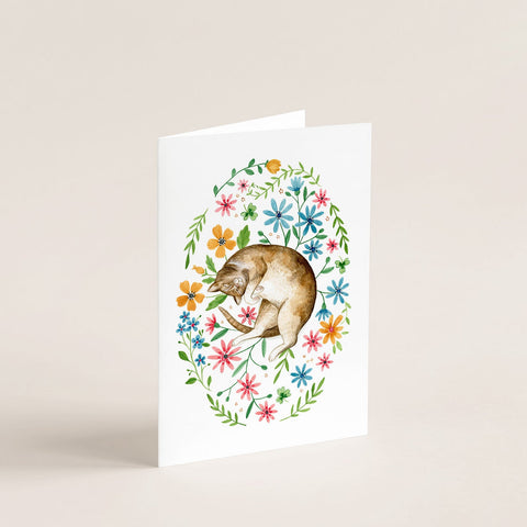 Carte - Chat et tapis de fleurs